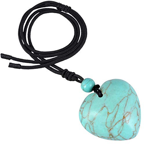 Nupuyai Collier Pendentif en Pierre de Coeur pour Femmes Hommes, Pendentif en Pierre de Reiki Coeur gonflé avec Corde en Nylon réglable