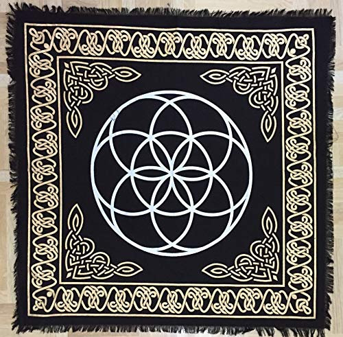 Indian Consigners Samen des Lebens geometrisch Altar Tuch Hexerei Hexerei Tischdecke Ändern Heilig Tischtuch Spirituell Buchstabieren Hexe Tarot-Spread 24(Samen des Lebens Gold Silber)