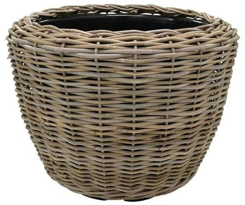 Klocke Pflanzkörbe Pflanzkorb Rattan Rund – Beigegrau - Weidenkorb mit Einsatz für Außen/Outdoor - Gartenkorb Korbgeflecht - Übertopf für Garten/Pflanzgefäß (Ø 80cm / Höhe 62cm)