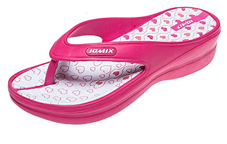 JOMIX Chanclas Mujer Verano Sandalias Dedo Mujer con Cuña Piscina Mar Playa Chancletas Mujer de Goma EVA, Fucsia Blanco, 38 EU