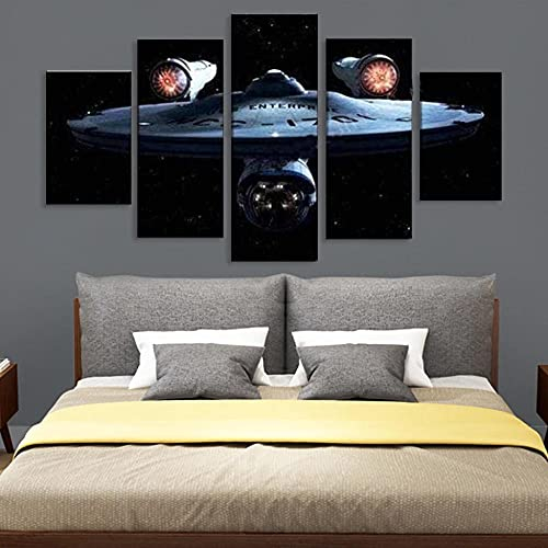 Wondbeau Impression sur Toile Cinq Tableaux Consécutifs Décoration De Maison Moderne Peinture 5 Panneaux Abstraits Modulaire Poster avec Cadre XL/200cm×100cm Nouveau Film Star Trek,Vaisseau Spatial