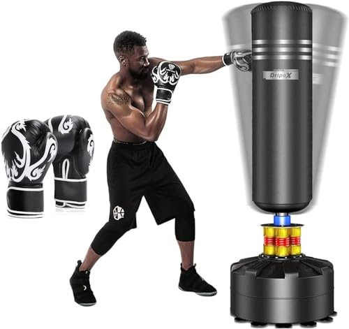 Dripex Sac de Frappe sur Pied Adulte avec Gants 175 cm Sac de Boxe Autoportant MMA Punching Ball pour Karaté Fitness Taekwondo - Noir