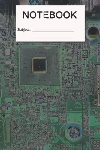 Blank journal notebook, soft cover. Artsy photo of motherboard on the cover.