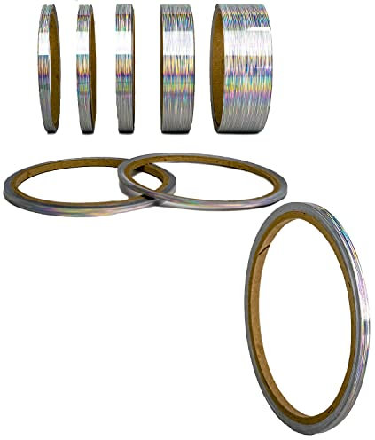Oilslick Zierstreifen Sticker Fahrzeug Tuning Aufkleber Seitenstreifen Hologramm Klebebänder Design Stripes Regenbogen Effekt Zierband Folie Modellbau Basteln (4 mm, Silber Stripes)