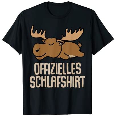 Elch Geschenkidee Langschläfer Faulenzer Unisex Schlafshirt Pyjama Nachthemd Schwarz Klein Klassisch Crew-Ausschnitt Kurzarm Pull-On 1 Count