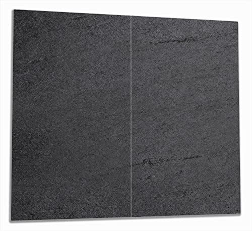 Wallario Herdabdeckplatte/Spritzschutz aus Glas, 2-teilig, 60x52cm, für Ceran- und Induktionsherde, Schwarze Schiefertafel Optik - Steintafel