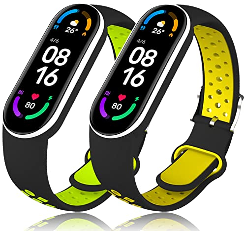 Th-some Armband für Xiaomi Mi Band 7, 2PCS Verstellbares Sport Ersatzarmband für Xiaomi Mi Band 6/Xiaomi Mi Band 5 Smartwatch, Silikon Sport Uhrenarmband Kompatibel mit Xiaomi Mi Band 7/6/5