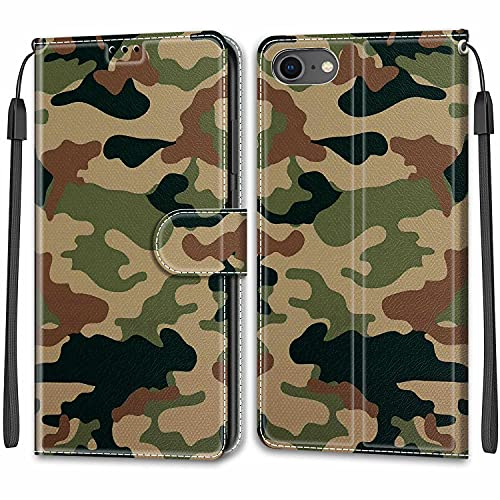 Feyten Kompatibel mit iPhone SE 2020 / iPhone 8 / iPhone 7 (4,7 Zoll) Hülle, PU Leder Handyhülle Klappbar Schutzhülle Wallet Kartenfach Magnet Klapphülle Flip Case Cover Lederhülle (Tarnung)