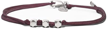 Nato Cuff - 925 Sterling Silber Doppelt gewickeltes Nylonarmband - handgefertigt in Frankreich - verstellbar - Herren und Damenschmuck (Weinrote)