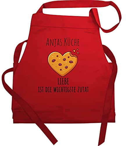 Schürze - Backschürze - Liebe ist die wichtigste Zutat mit Name I Geschenk Backen I Geschenk Hobbybäcker - 85x69 - Rot - personalisierte kochschürze für männer bäckerschürze damen geschenke