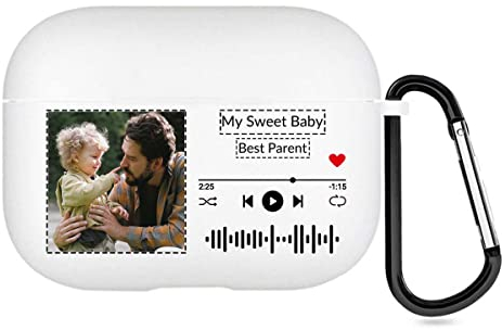 Personalisierte AirPods-Hülle für Apple AirPods Pro 2nd 2022, Schutzhülle im Musikstil mit Ihrem Text und Foto, individuelle Geschenkhülle mit Schlüsselanhänger (Weiß)