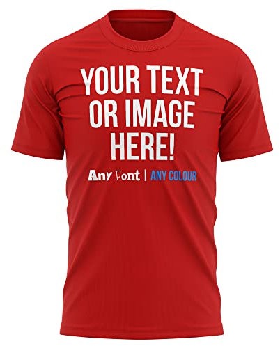 Personalised Text and Image T Shirt Mens Unisex Fit Any Colour or Font Top Tee, M, Red
