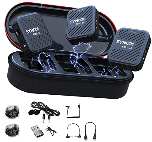SYNCO G1 A2 Pro kabelloses Lavalier-Mikrofon, 2,4 G, Ansteckmikrofon, System, Sender, Empfänger-Set mit Ladehülle für DSLR-Kamera, Smartphone