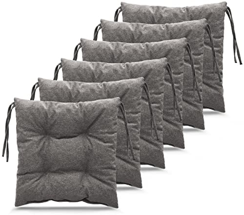 postergaleria Gartenstuhlkissen 6 Stück 40 x 40 cm Kissen grau - aus Polsterstoff, mit weicher Füllung, mit Schnüren zum Binden - Sitzkissen Outdoor für Paletten, Terrassenmöbel