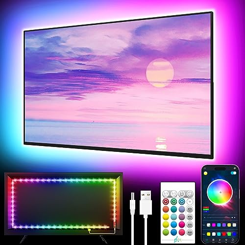 GIPOYENT TV LED Backlight,Sync to Music LED Strip Lights for 56-80 inch TV, LED TV Lights with Bluetooth Function,Led Lights for Bedroom RGB Colors Changing for Home Theater (16.5FT for 45-75 TV)
