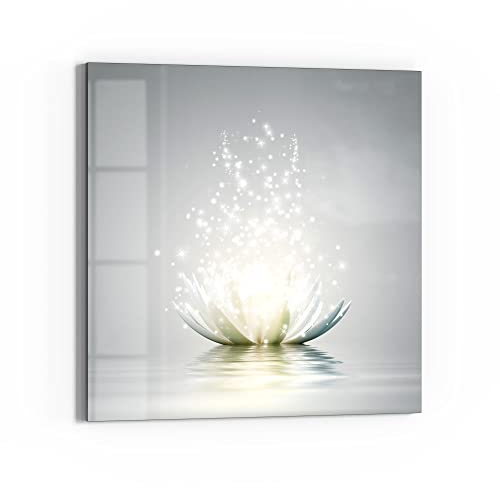 DEQORI Glasbild Acrylglas | Motiv Funkelnde Lotusblüte | quadratisch einteilig 50x50 cm | schöne Dekoration | Wandbild für Wohnzimmer, Schlafzimmer, Flur & Küche | moderne Wanddeko