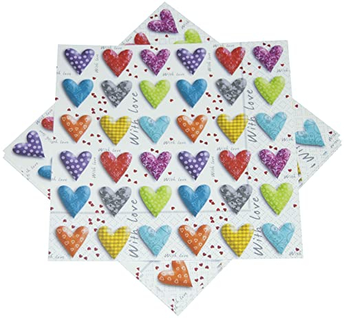 HEKU 100 Servietten, 3-lagig, 33x33cm, Herzen I Saugstark und praktisch verpackt I Ideal für besondere Anlässe