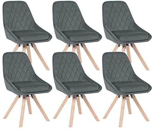 WOLTU Esszimmerstühle drehbar 6er Set, für Esszimmer Wohnzimmer Küche, Küchenstühle mit Samtbezug, Buchenholz Beinen, bis 150 kg belastbar, Dunkelgrau