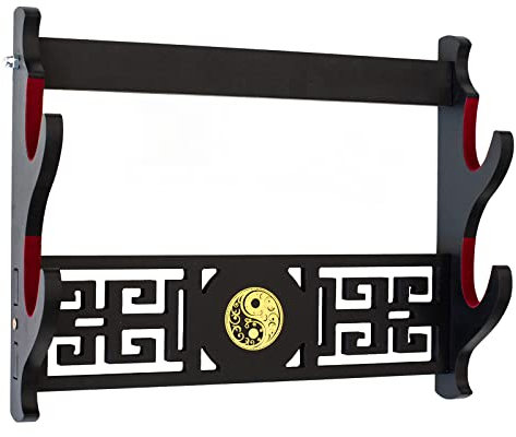 FOXSMZZ Support Mural Pour éPéE Katana, IcôNe Tai Chi, Support Katana Rembourré en Velours, PréSentoir Pour éPéE de Samouraï (2 niveaux)