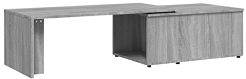 Makastle Couchtisch Rechteckiger Wohnzimmertisch, 360 Grad drehbare Tischplatte, Sofatisch Kaffeetisch Loungetisch für Wohnzimmer, Einfacher Aufbau, Grau Sonoma 150x50x35 cm Holzwerkstoff