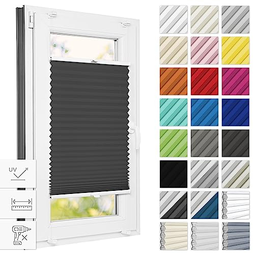 Estika Thermo plissee ohne Bohren verdunkelung 60 cm x 200 cm - Blackout: Graphit-Weiß - Bruchfeste Klemmhalter, Plisees ohne Bohren Blickdicht, Verdunklungsplissee, Plissee klemmfix