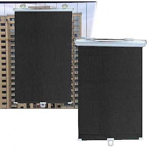 Xrdbfd Suction Cup Blackout Roller Blinds for Windows, Retractable Sun Shade, Blackout Curtains 60x125/75x125cm, Temporary Privacy Blinds, No Drilling,Black-35x125cm(13.8 * 49.2in)