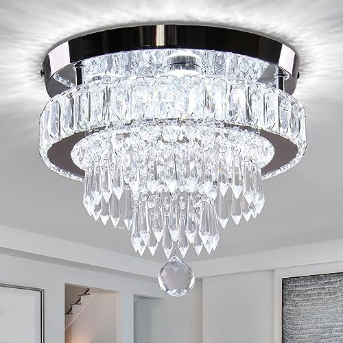 Finktonglan Moderner Kristall-Kronleuchter, LED-Deckenleuchte, bündige Montage, für Schlafzimmer, Wohnzimmer, Flur, 6500 K, kühles Weiß