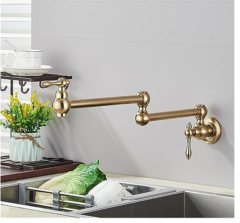 Grifo de llenado de ollas de latón dorado cepillado, grifo de cocina de agua fría individual, grifo de fregadero montado en la pared, caño plegable giratorio, instalación Simple (Color : Brushed Gold