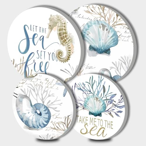 Muscheln Ozeane Bild Runde Herdabdeckplatten Blau und Weiß 4-teilig Herdplatte Herdplatten Herdabdeckungen für Herde Bunte Top Brenner Gasherd Backofenschutz Küchenzubehör Kochfeld Dekorative Dekor