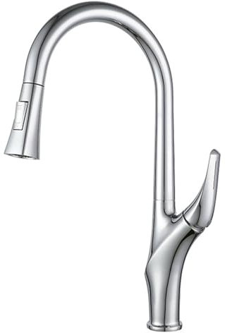 WPHH Grifo De Cocina con Rociador Abatible, Grifo De Fregadero De Cocina Extraíble De Latón con Rociador De 2 Modos, Grifo Monomando De Cocina Telescópico Giratorio De 360 ​​°,Plata