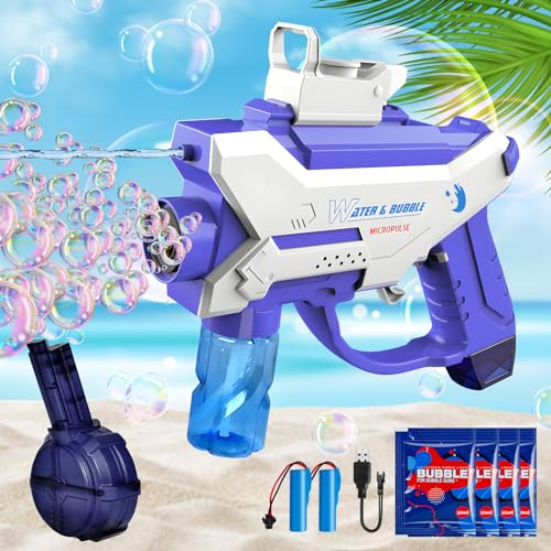 IEEILULU Elektrische Wasserpistole für Kinder, Neue Wasserpistole Seifenblasenpistolen 2in1, 500CC+50CC Große Kapazität Automatische Wasserpistole, 36ft Wasserpistole mit Großer Reichweite (Weiß)