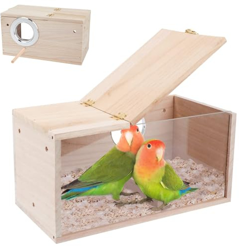 Perttypet Wellensittich Nistkasten, Hölzerne Vogelzuchtbox Transparente Design, Vogelzucht Brutkasten Vogelhaus für Kleine Vögel Wie Finken, Wellensittiche, Kanarienvögel Usw(Mittlere Größe)
