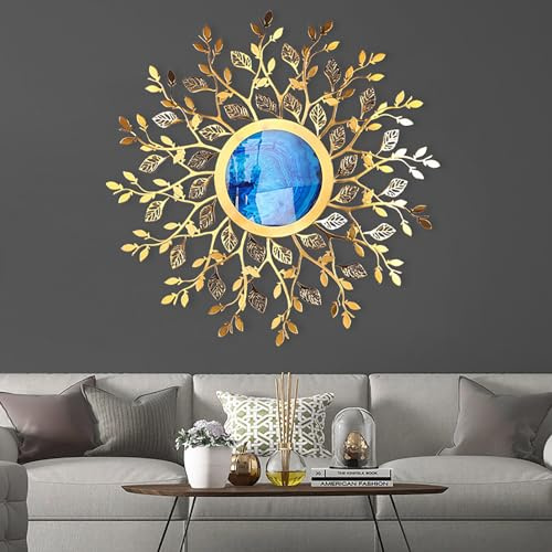 JYHCD 75Cm/30 in Gold Metall Wanddeko Groß 3D Wandbild Wandornament, Metall-Sunburst Wandkunst Blatt Blätter Wandbehang Skulpturen Für Schlafzimmer Esszimmer Modern