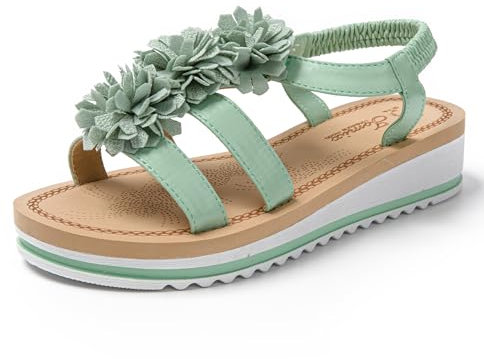JOMIX Sandali Donna Estive Eleganti Sandali Donna con Fiore Tacco Bassi Comodi Morbidi SD9428 Verde 39