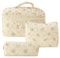 Ensemble de Trousse de Toilette de Voyage 3 pcs pour Femmes, Trousse à Cosmétiques Matelassée à Fermeture éclair, Sac de Rangement Cosmétiques Pratique (Fleurs Orange sur Fond Jaune)