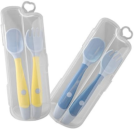 Abaodam Cuillère à Manger pour Bébé Ensemble de Cuillères à Fourchette D'entraînement Pliables à 360 ° pour Garçons Et Filles Auto-alimentés