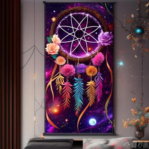 Lionhai Diamond Painting Uhr, 5D DIY Diamant Painting Set Traumfänger Diamond Painting Bilder Erwachsene XXL 60x30CM, Diamand Art Painting Kinder Basteln Stickerei Set, Room Home Wanddeko Aesthetic