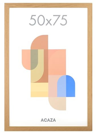 ACAZA Cadre Photo 50 x 75 cm, En Bois MDF et Verre Acrylic, Pour Photos, Posters et Puzzles, Décoration Murale, Portrait et Paysage, Chêne Chaleureuse