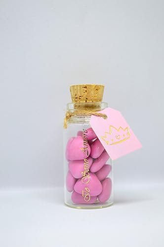 Io sono Amore – 7 bomboniere in confezione da 3 Mini Bottiglie da 30ml in vetro con tappo sughero (totale 21 mini-bottiglie), Ideali per Battesimi e Matrimoni, Cerimonie, Confezione Bianca, femmina.