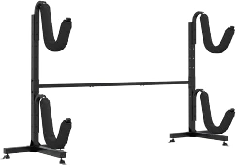 vidaXL Kayak Storage Rack - Steel Dual Kayak/SUP/Canoe Stand with Adjustable Height, Protective Padding - Black, 250x57x127.5 cm