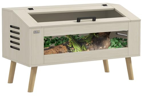 PawHut Terrarium pour Reptiles avec aération latérale, Vivarium pour Serpents 140L avec fenêtres en Verre trempé, Couvercle, 100 x 50 x 60 cm Bois Naturel