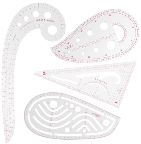 4 Stück Kurvenlineal Nähen Lineal Set Schneiderlineal Nählineal Flexibles Kleidungs Lineal Abgeschrägt Transparent Lineal zum Nähen Nähwerkzeuge Musterdesign DIY Kleidung Zeichnungsvorlage