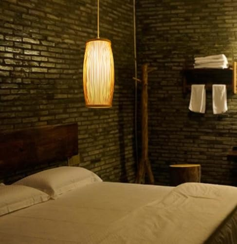 SXYSXYSXY Bambus Gewebte Esszimmerlampe Japanischer Stil Holz Hängelampe Minimalismus Pendelleuchte E27 Schlafzimmer Nachttisch Hängeleuchte Wohnzimmer Ø15*33cm