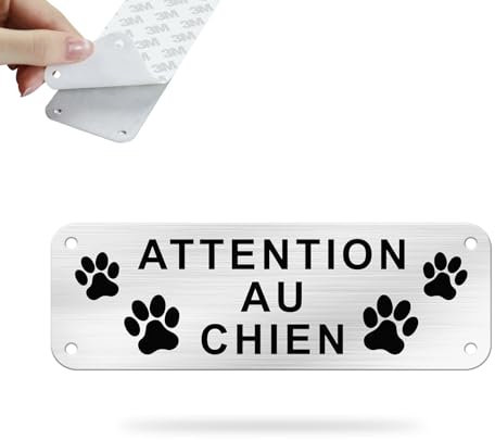 SINMAO Panneau Attention Au Chien Adhesif Métal Aluminium 15x5cm, Panneau Chien de Garde Gris argenté x1