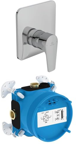 Set aus Ideal Standard A7347AA Cerafine D Brausearmatur Unterputz für 1 Funktion, Dusche Einhebelmischer Duscharmatur, Chrom + Ideal Standard A1000NU EASY-Box Unterputz-Bausatz