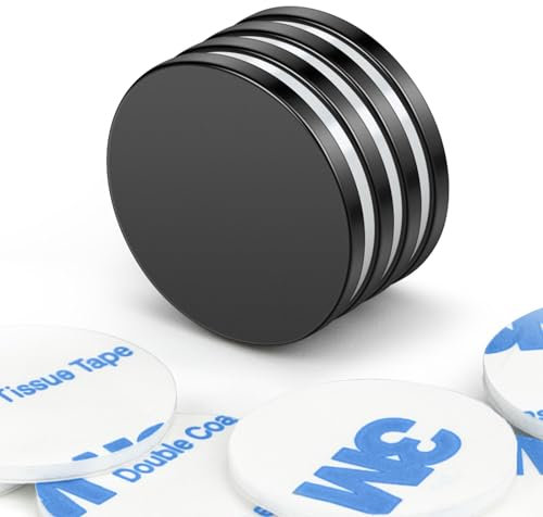 Wukong Schwarz Neodym Magnete Selbstklebend Extra Stark 20x2mm | 4 Stück, Mini Runde Magnete Heavy Duty für Magnettafel Whiteboard Kühlschrank