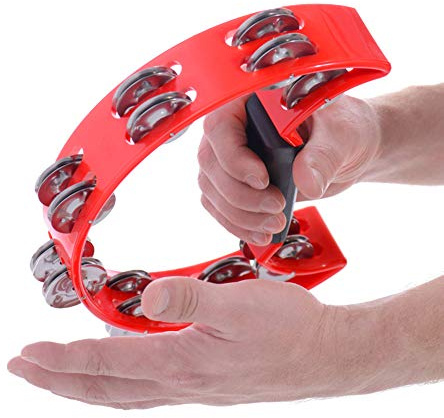 Zweireihiges Schellen-Handglocken-Tamburin-Percussion-Musikinstrument (Rot)