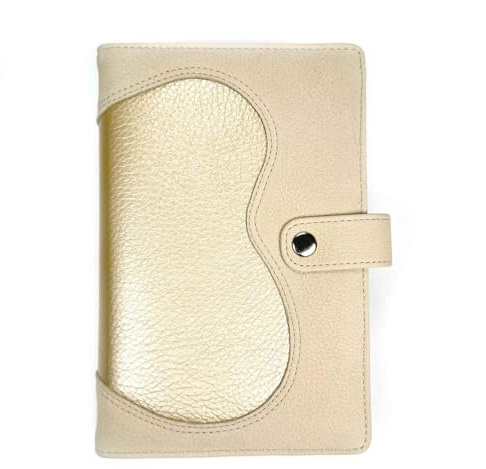 SinnWunder® Premium Ringplaner-Mappe mit 6 Ringen - nachfüllbar - aus geschmeidigem, italienischem Velourleder - Größe Personal -Creme-Gold