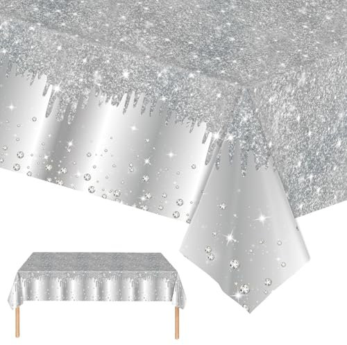 2 Stück Silber Tischdecke Party Einweg Tischdecke,137 x274cm Silber Diamant Tischdecke Wasserdicht Rechteckig Tischdecke für Tische im Indoor und Outdoor Party,Geburtstagsfeier,Hochzeitsfeiern