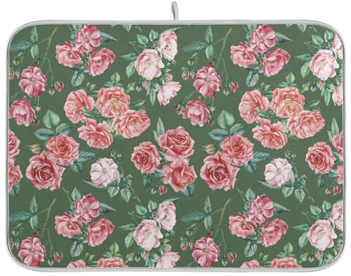 Sevdomey Tapete de secado de platos de flores vintage para encimera de cocina, tapete escurridor de platos altamente absorbente con respaldo de goma antideslizante, 18 x 24 pulgadas